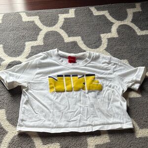 Nike Cropped White Tee with Yellow Logo
